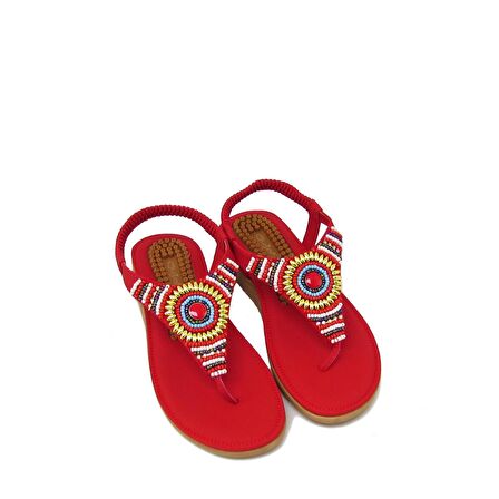 GUJA BLG22Y120-16 KIRMIZI KADIN PARMAK ARASI BONCUKLU SANDALET