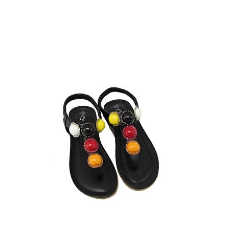 GUJA BLG22Y150-12 SİYAH KADIN RENKLİ BONCUKLU PARMAK ARASI SANDALET