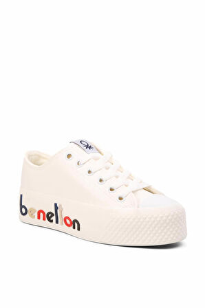 BENETTON BN-30867 BEYAZ KADIN YÜKSEK TABAN BAĞLI SPOR AYAKKABI