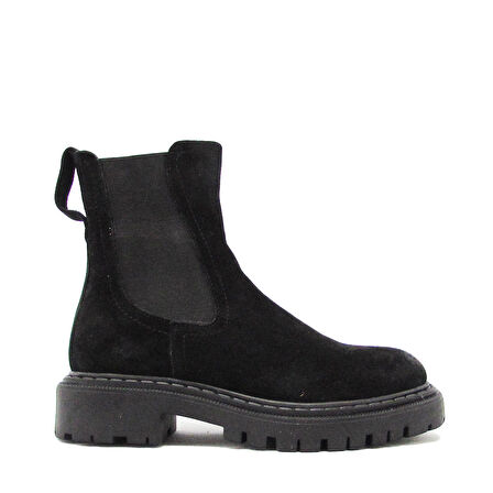 KANUGA SCL-652 SİYAH SÜET KADIN TÜM YÜZ LASTİKLİ YARIM BOT