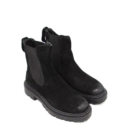 KANUGA SCL-652 SİYAH SÜET KADIN TÜM YÜZ LASTİKLİ YARIM BOT