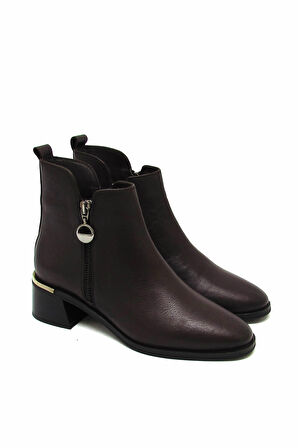 CASTLE BLACK CB9780-1 KAHVERENGİ KADIN KALIN TOPUK FERMUAR DETAYLI BOT