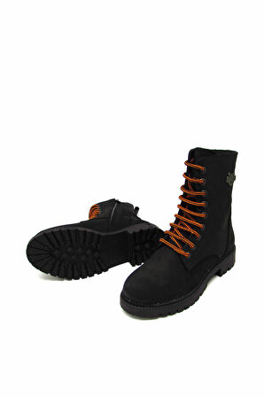 CASTLE BLACK CB90006 SİYAH NUBUK KADIN BAĞLI FERMUARLI YARIM BOT