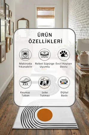 Alabora Dijital Baskılı Kaymaz Yıkanabilir Yolluk - Leke Tutmaz Antrasit