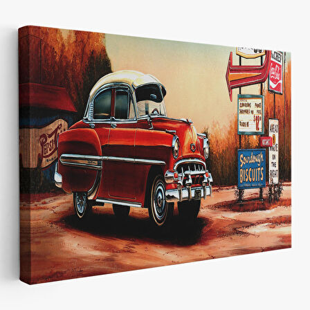 Kırmızı Klasik Araba Tablosu-6608