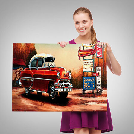 Kırmızı Klasik Araba Tablosu-6608