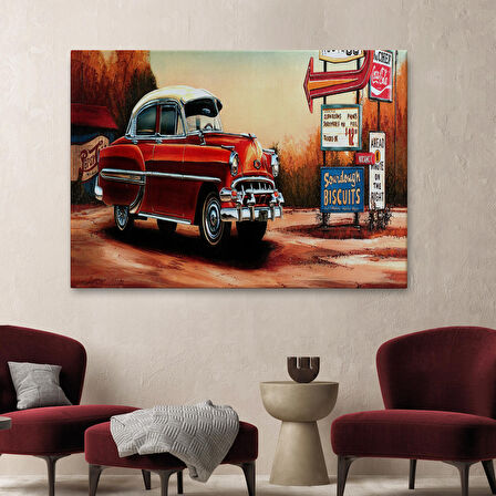 Kırmızı Klasik Araba Tablosu-6608