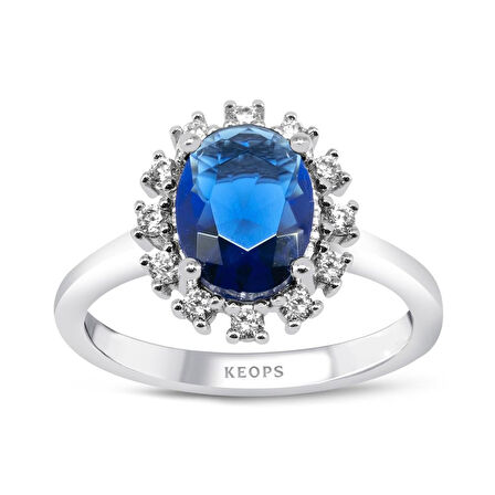 Çerçevesi Taşlı Oval Safir Yüzük