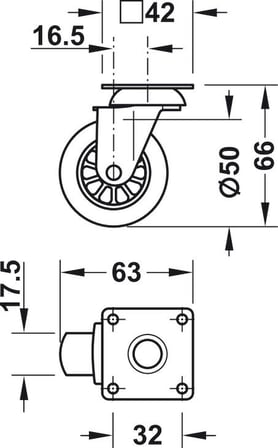 Häfele Mobilya tekerleği, Yük taşıma kapasitesi 25 kg - 17,50 mm