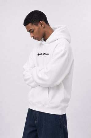 Erkek Spirit Patch Detaylı Oversize Hoodie Ekru