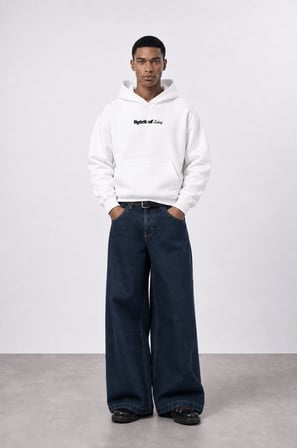 Erkek Spirit Patch Detaylı Oversize Hoodie Ekru