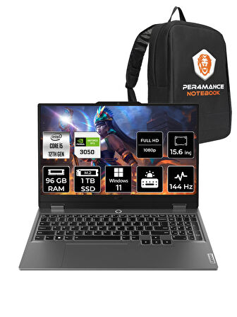 Lenovo LOQ i5 12450HX 96GB 1TB SSD RTX3050/6GB 95W 144Hz FHD 15.6" W11P Gaming Laptop & PER4 ÇANTA