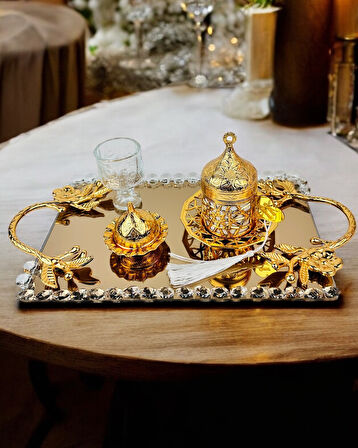 Amour Gold Lüks Swarovski Söz Nişan Tepsisi 