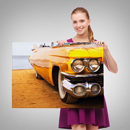 Sarı Klasik Araba Tablosu-6612