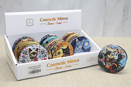 Kedi Taşlı El Aynası Yuvarlak İnce