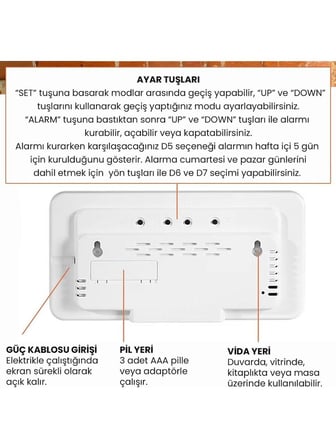 Led Ekranlı Masa Saati Pilli Elektrikli Alarmlı Termometre Tarih Göstergeli Duvar Saati Sıcaklık Gös