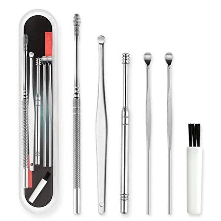 caselka® 6 Parça Paslanmaz Çelik Kulak Balmumu Toplayıcı Çıkarıcı Temizleyici Bakımı Çubuk Seti