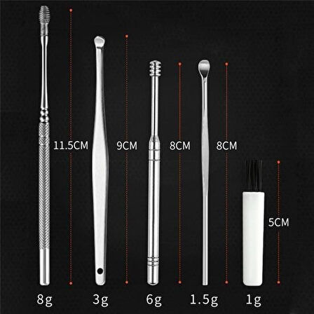 caselka® 6 Parça Paslanmaz Çelik Kulak Balmumu Toplayıcı Çıkarıcı Temizleyici Bakımı Çubuk Seti