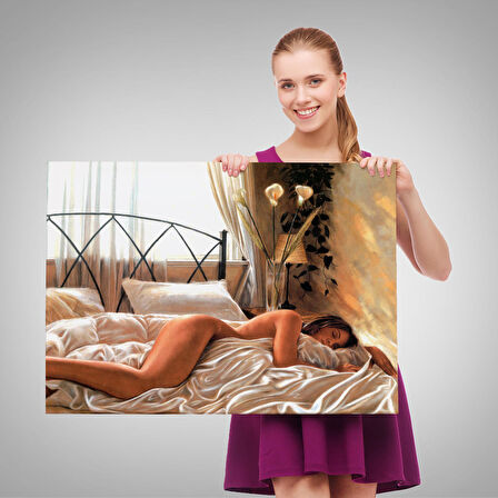 Yataktaki Güzel Kadın Dekoratif Duvar Tablosu-6617