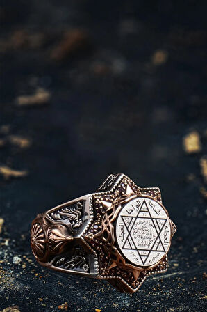 Mühr-ü Süleyman Yazılı Yanı Miğfer Kalkan Işlemeli Erkek Gümüş Yüzük