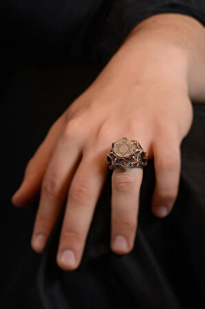 Mühr-ü Süleyman Yazılı Yanı Miğfer Kalkan Işlemeli Erkek Gümüş Yüzük