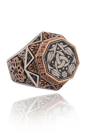 Teşkilat-ı Mahsusa Model Osmanlı Kalkan Işlemeli Erkek Gümüş Yüzük