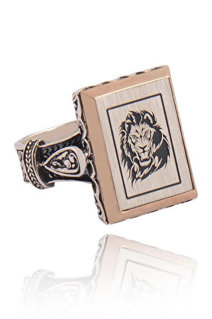 Aslan Başı Model Yanı Işlemeli Erkek Gümüş Yüzük