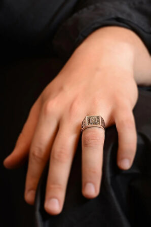 Markazit Kare Model Taşlı Erkek Gümüş Yüzük