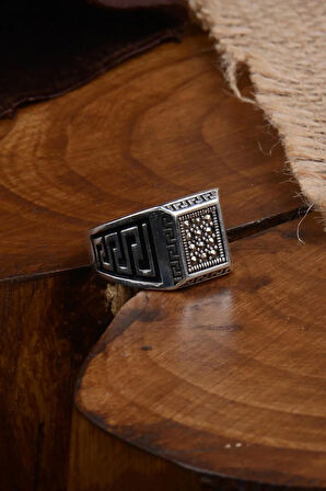 Markazit Küçük Kare Model Taşlı Erkek Gümüş Yüzük