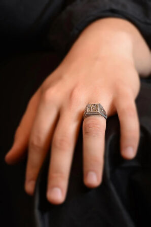 Kare Dikdörtgen Model Markazit Taşlı Erkek Gümüş Yüzük