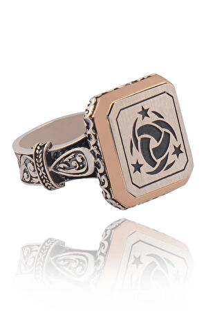 Kare Model Teşkilat-ı Mahsusa Yanı Kalkan Işlemeli Erkek Gümüş Yüzük