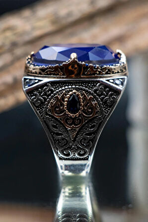 Lacivert Paraiba Ve Zirkon Taşlı Erkek Gümüş Yüzük Gyzyzkend09-lcv