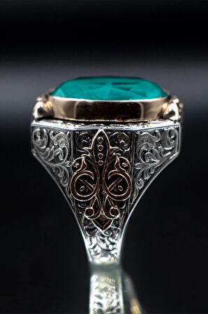 925 Ayar Yeşil Parabia Taşlı Erkek Gümüş Yüzük Gyzyzkend15-ysl