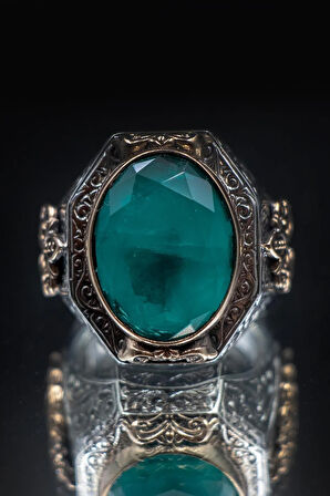 925 Ayar Yeşil Parabia Taşlı Erkek Gümüş Yüzük Gyzyzkend15-ysl