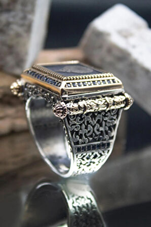 Kelime-i Şehadet Yazılı Yanı Işlemeli 925 Ayar Erkek Gümüş Yüzük