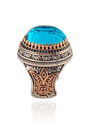 Aquramarin Erkek 925 Ayar Gümüş Yüzük Gyz0parabıa-mav