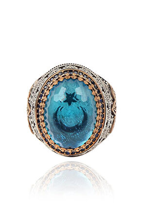 Aquramarin Erkek 925 Ayar Gümüş Yüzük Gyz0parabıa-mav