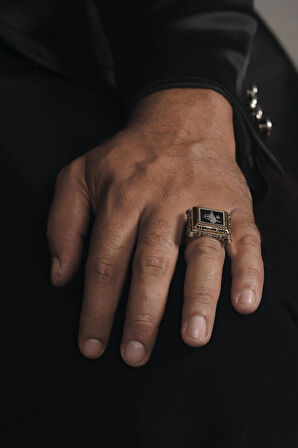 Osmanlı Tuğralı Yanı Işlemeli 925 Ayar Erkek Gümüş Yüzük Gyzosmntgra-gms