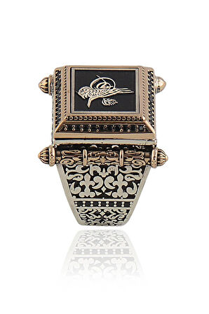 Osmanlı Tuğralı Yanı Işlemeli 925 Ayar Erkek Gümüş Yüzük Gyzosmntgra-gms