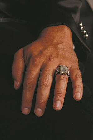 Osmanlı Tuğralı Yanların Da Ay Yıldız Işlemeli Kare Model Gümüş Erkek Yüzük Gyzosmnayld-gms