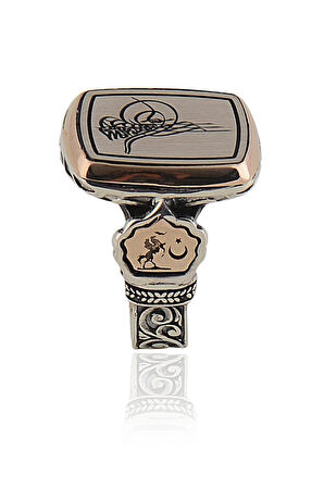 Osmanlı Tuğralı Yanların Da Ay Yıldız Işlemeli Kare Model Gümüş Erkek Yüzük Gyzosmnayld-gms