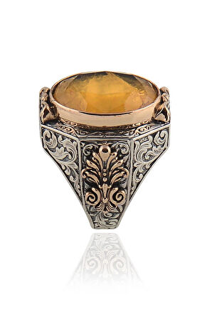 Sarı Parabia Taşlı 925 Ayar Erkek Gümüş Yüzük Gyzsarıpara-gms