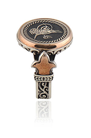 Osmanlı Tuğra Işlemeli Kenarları Motifli 925 Ayar Erkek Gümüş Yüzük Gyzottomant-gms