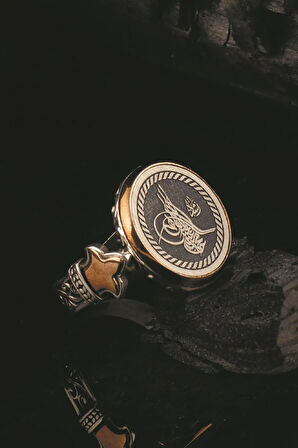 Osmanlı Tuğra Işlemeli Kenarları Motifli 925 Ayar Erkek Gümüş Yüzük Gyzottomant-gms