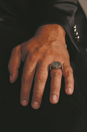 Osmanlı Tuğra Işlemeli Kenarları Motifli 925 Ayar Erkek Gümüş Yüzük Gyzottomant-gms