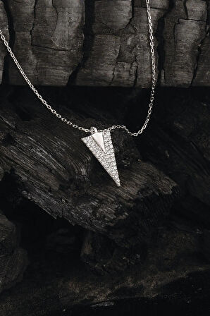 Mızrak Uçlu Zirkon Taşlı Kadın 925 Ayar Gümüş Kolye Gklmızrakuc-gms