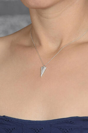 Mızrak Uçlu Zirkon Taşlı Kadın 925 Ayar Gümüş Kolye Gklmızrakuc-gms