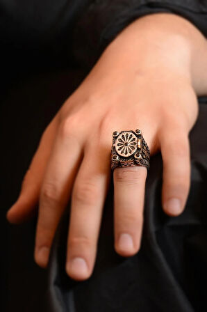 Siyah Zirkon Taşlı Kare Model Ay Yıldız Içi Açılabilen Erkek 925 Ayar Gümüş Yüzük Gyzkaremdlz-gms