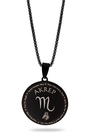 Unisex Akrep Burcu Kolyesi   Çelik Kolye Siyah Polo Zincir Cklakrpburc-syh