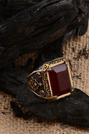 Kırmızı Paraiba Taşlı Zirkon Işlemeli 925 Ayar Gümüş Erkek Yüzük Gyzmınelıyz-krs